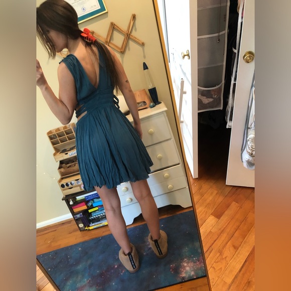 Vintage Free People Cut Out Dress XS Mini Sundress Flowy Loose Deep V - Picture 5 of 10